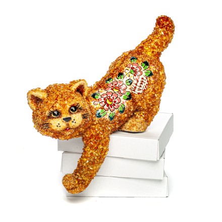Кот с лапкой, Керамика/Янтарь купить в Новосибирске