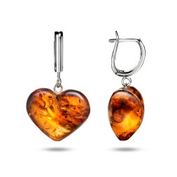 Серьги &quot;Сердце&quot; Посеребрение, янтарь
