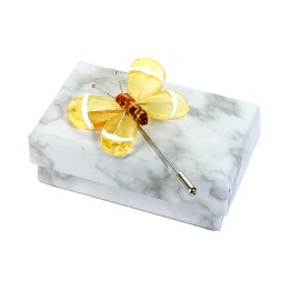 Брошь-игла &quot;Бабочка&quot; из янтаря и юв.сплава