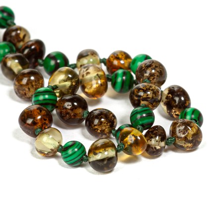 Бусы детские &quot;Мятый шар&quot; из Янтаря с малахитом купить